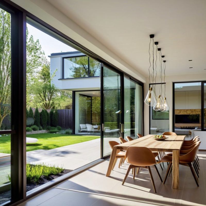 パティオ用多重トラック付き高透過光アルミニウムアルミニウム二重ガラス引き戸