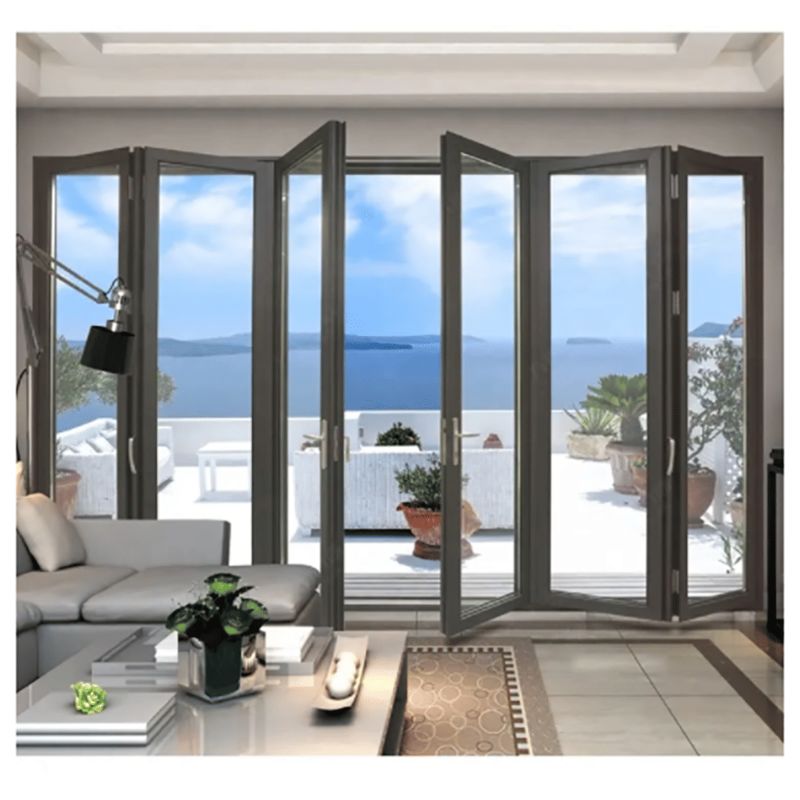 高性能熱破壊アルミニウム折りたたみガラスドア、二重ガラス付き、屋外空間用